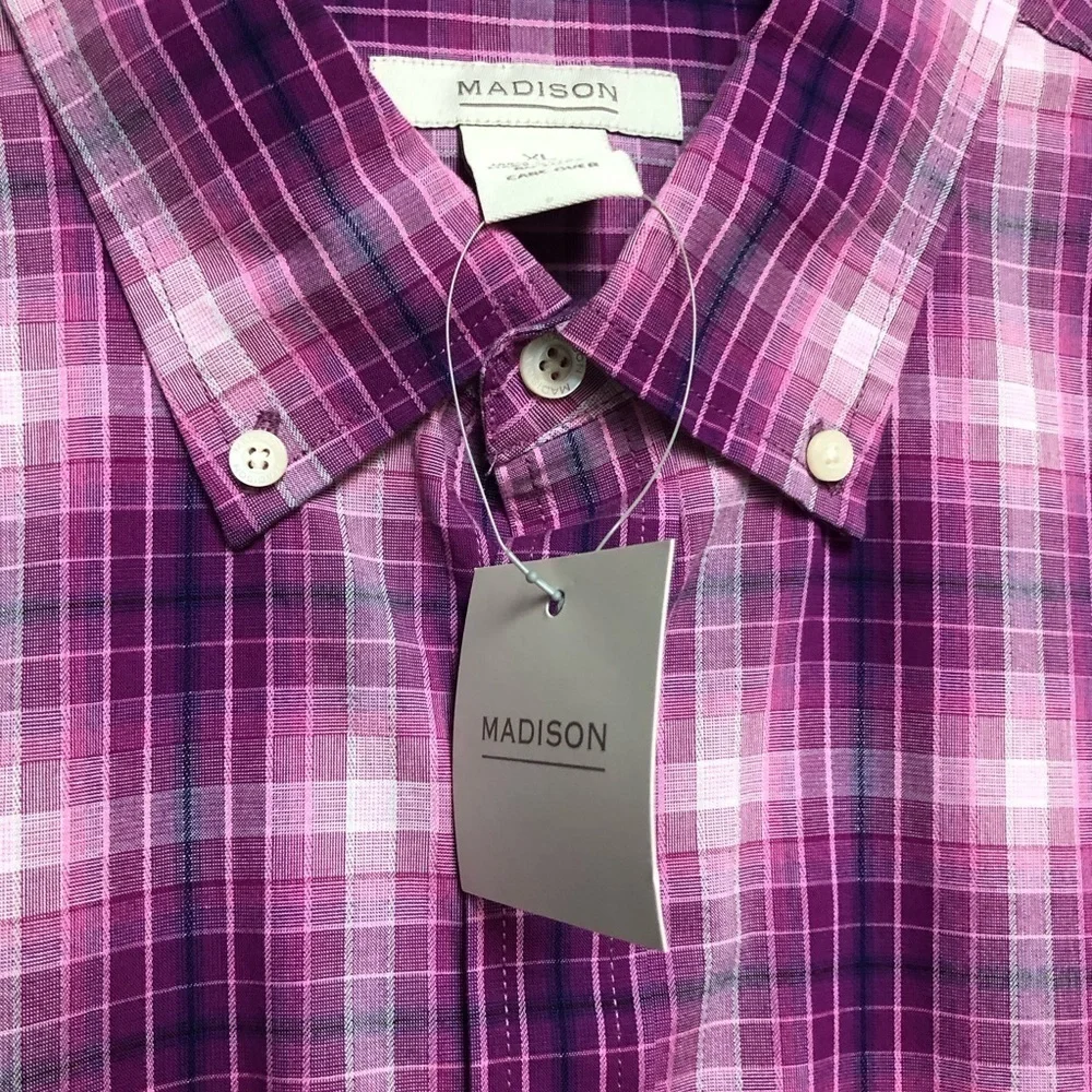 NWT Madison XL, pink purple, white black, long sleeve shirt with pocket